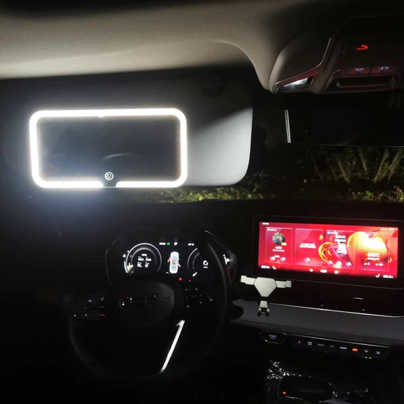 Car Sunvisor Mirror, LED Sunvisor Mirror, 3 Light Modes Cosmetic Mirror for Makeup, Adjustable Brightness Rechargeable Battery Powered Portable Car Accessory