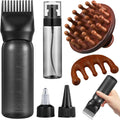 6 in 1 Set Wooden Head Scalp Massager Comb Tool Hair Gua Sha Comb with 6 OZ Hair Oil Applicator Bottle Spray Bottle for Relaxation