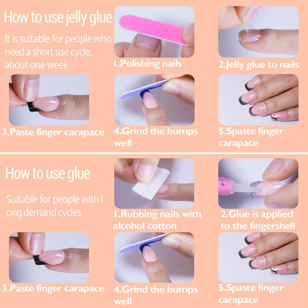 Press on Nails Short Fake Nails Square False Nails with White Ombre Press Ons Designs Acrylic Nails Press on Artificial Nails Stick on Nails for Women Girls 24Pcs