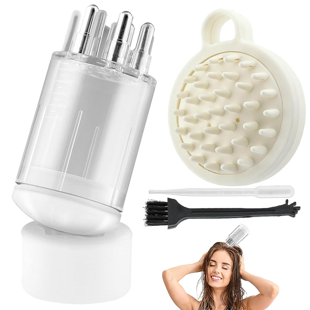 4Pcs Scalp Applicator Comb Set with Scalp Applicator Comb, Hair Comb and Hair Oil Applicator Bottle Brush for Scalp Massager and Hair Growth Care(White)