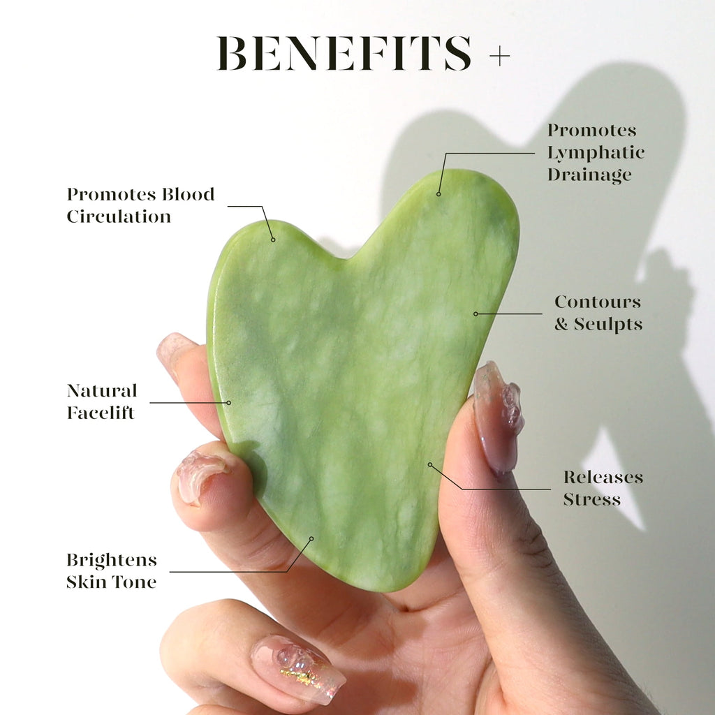 Jade Roller & Gua Sha, Natural Jade Face Roller Gua Sha Tool Facial Skin Care Supplies, Green