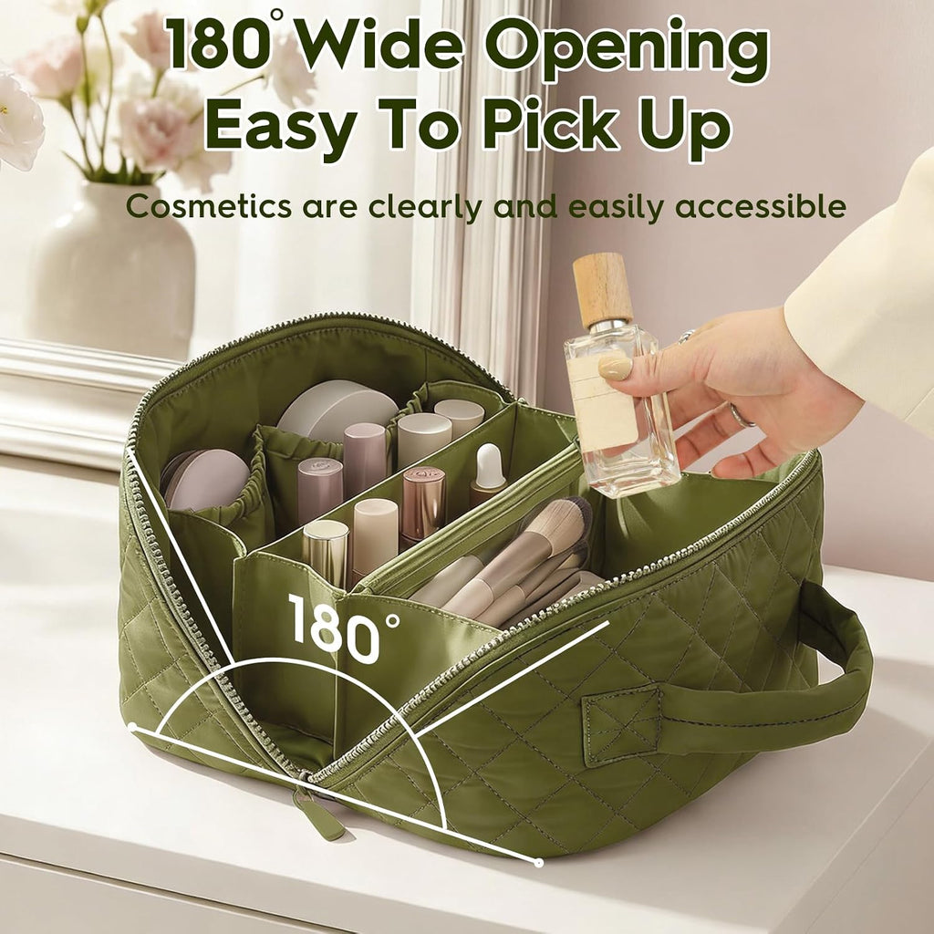 Makeup Bag, Quilted Makeup Bag, Cosmetic Organizer Bag, Travel Makeup Bag, Waterproof Pouch Toiletry Bag for Women Makeup Organizer Case (Green)