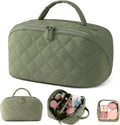 Makeup Bag, Quilted Makeup Bag, Cosmetic Organizer Bag, Travel Makeup Bag, Waterproof Pouch Toiletry Bag for Women Makeup Organizer Case (Green)