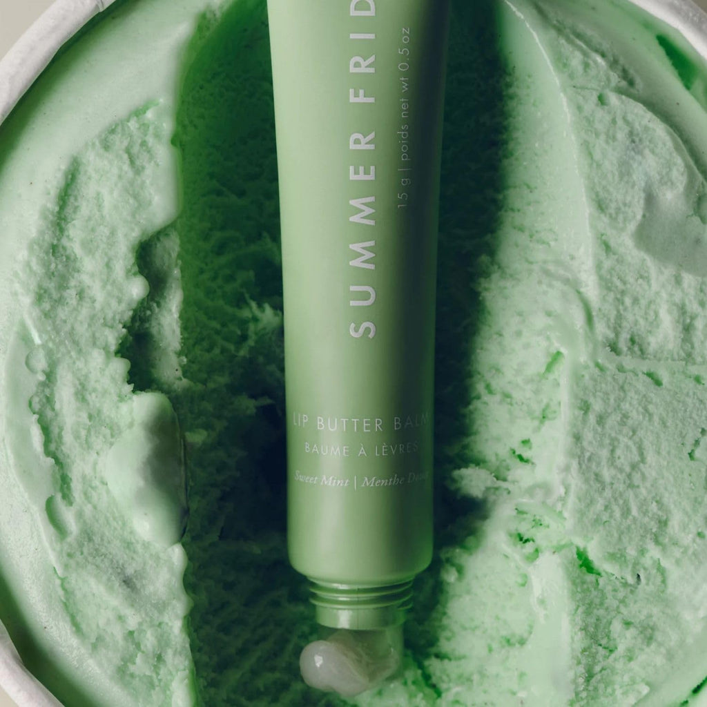 Lip Butter Balm - Hydrating Overnight Lip Mask + Clear Gloss for Instant Shine - with Nourishing Shea Butter - Everyday Makeup + Skincare Summer Essentials - Vegan - Sweet Mint (.5 Oz)