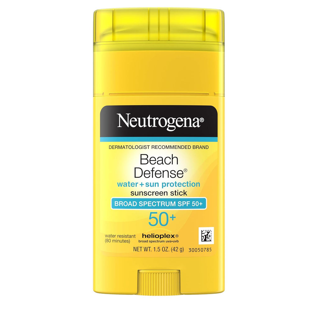 Neutrogena Beach Defense Sunscreen Stick SPF 50 Broad Spectrum UVA UVB Protection Lightweight Water Resistant up to 80 Minutes No-Mess Beach-Strength Sun Protection for Whole Family, 1.5 Oz