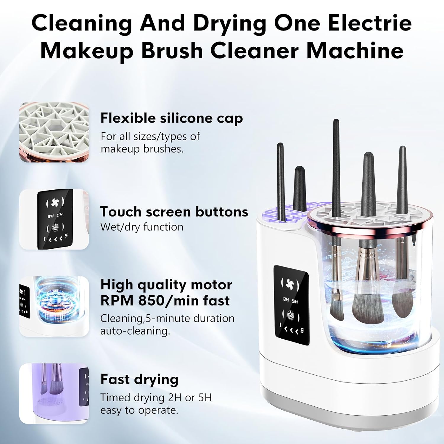 3 in 1 Electric Makeup Brush Cleaner,Automatic Makeup Brush Cleaner with Makeup Brush Dryer,Portable USB Deep Cleaning for All Size Beauty Makeup Brush Set,Blush Brush,Sponges