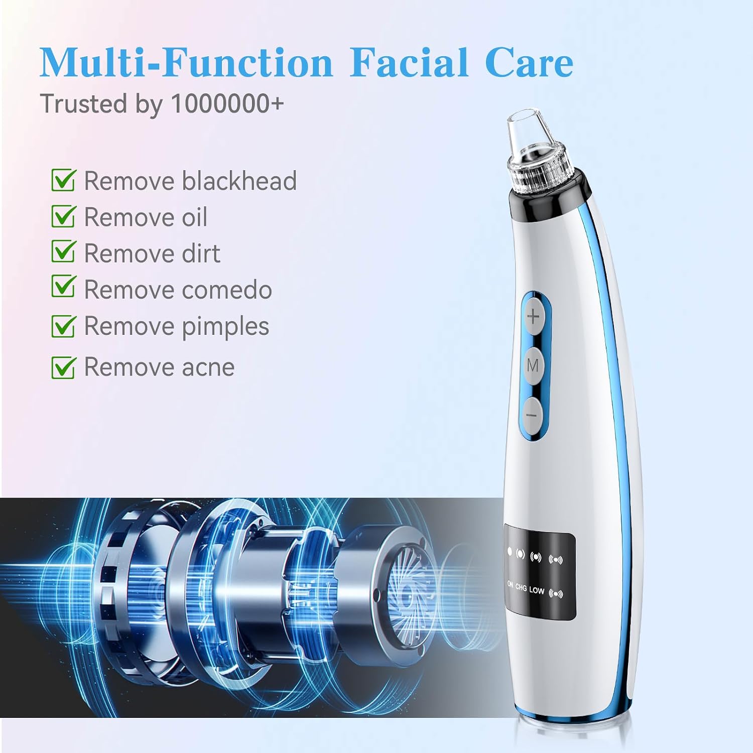 Blackhead Remover Pore Vacuum, Blackhead Vacuum, Facial Pore Cleaner with 5 Adjustable Suction Levels, 5 Probes, USB Rechargeable Pore Cleaner,