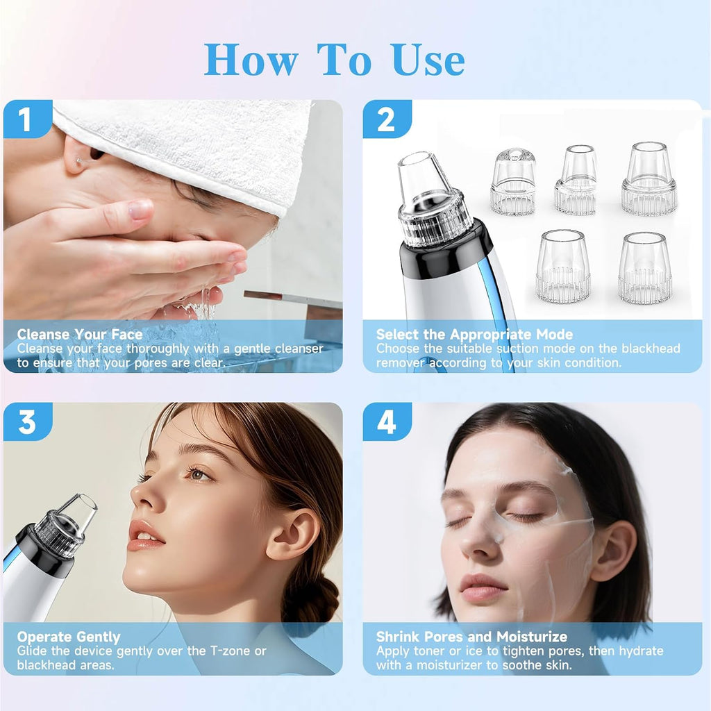 Blackhead Remover Pore Vacuum, Blackhead Vacuum, Facial Pore Cleaner with 5 Adjustable Suction Levels, 5 Probes, USB Rechargeable Pore Cleaner,