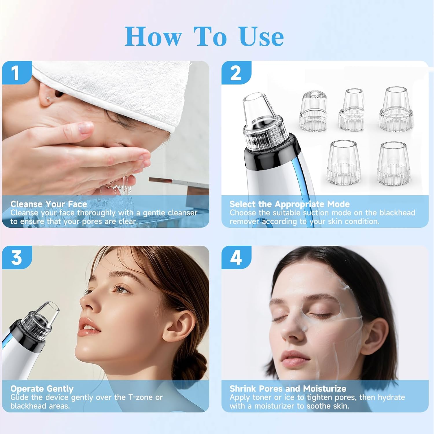 Blackhead Remover Pore Vacuum, Blackhead Vacuum, Facial Pore Cleaner with 5 Adjustable Suction Levels, 5 Probes, USB Rechargeable Pore Cleaner,