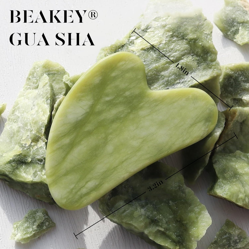 Jade Roller & Gua Sha, Natural Jade Face Roller Gua Sha Tool Facial Skin Care Supplies, Green