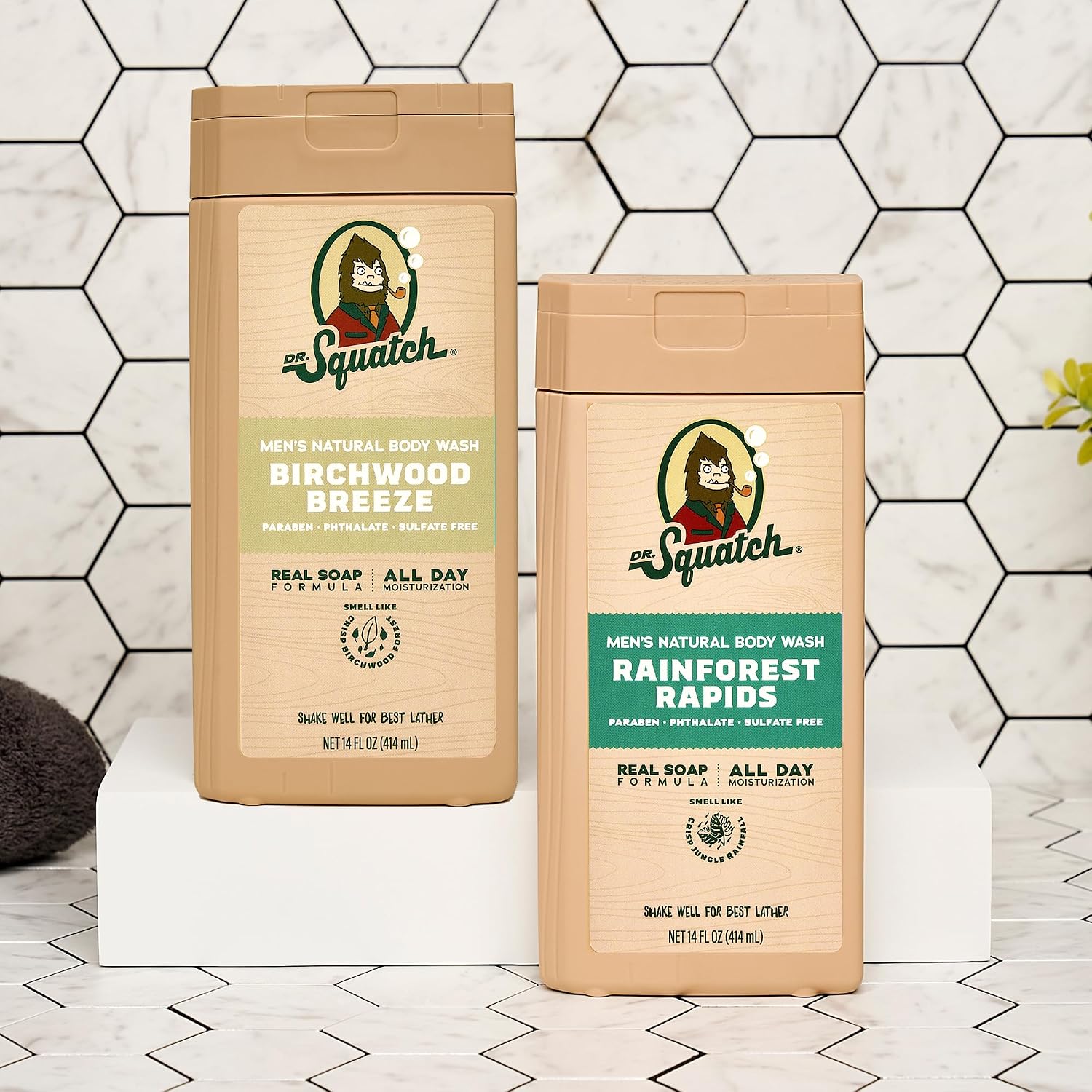 Natural Men'S Body Wash Shower Gel - Cleansing, Nourishing, Long Lasting Scent, Moisturizing Body Wash for Men - Birchwood Breeze + Rainforest Rapids (14 Oz, 2-Pack)