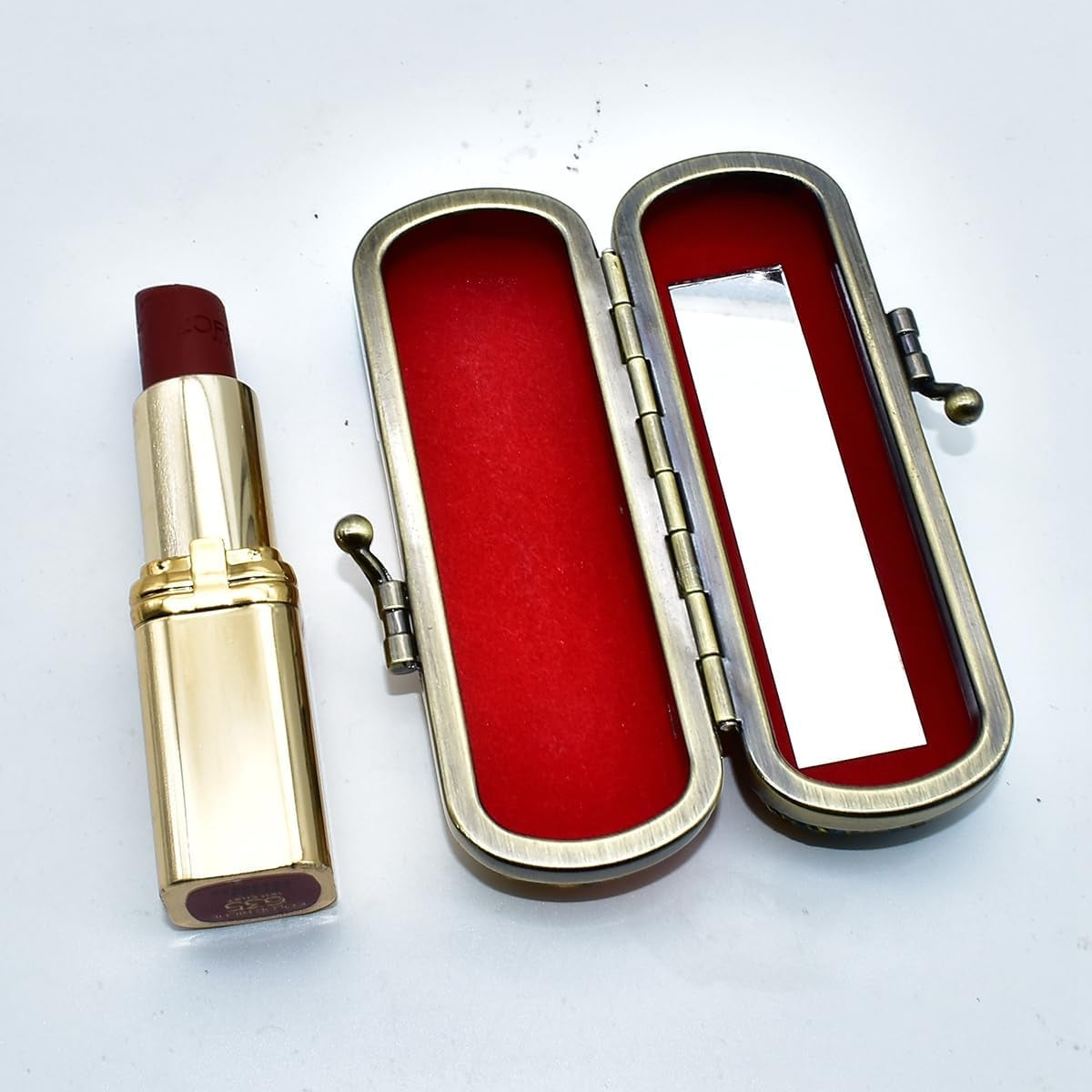 Ladies Floral Lipstick Case Holder with Mirror,Makeup Cases for Women (White)