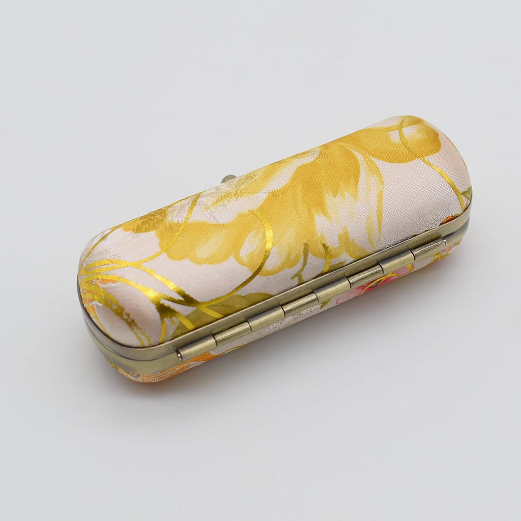 Ladies Floral Lipstick Case Holder with Mirror,Makeup Cases for Women (White)