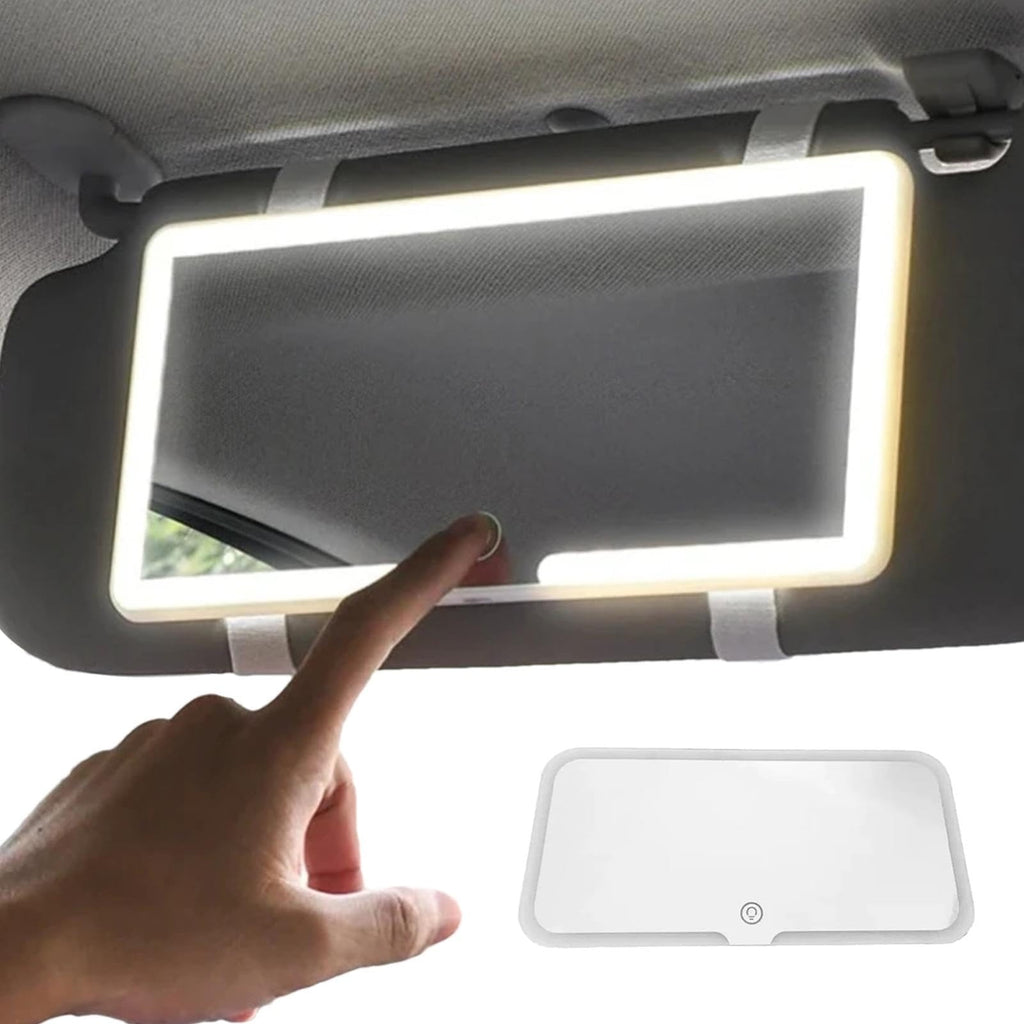 Car Sunvisor Mirror, LED Sunvisor Mirror, 3 Light Modes Cosmetic Mirror for Makeup, Adjustable Brightness Rechargeable Battery Powered Portable Car Accessory