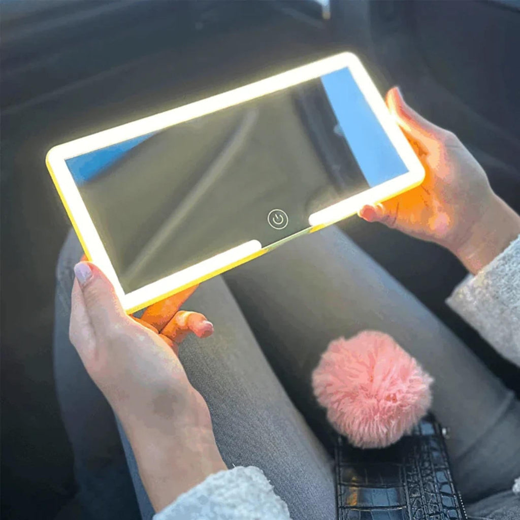 Car Sunvisor Mirror, LED Sunvisor Mirror, 3 Light Modes Cosmetic Mirror for Makeup, Adjustable Brightness Rechargeable Battery Powered Portable Car Accessory